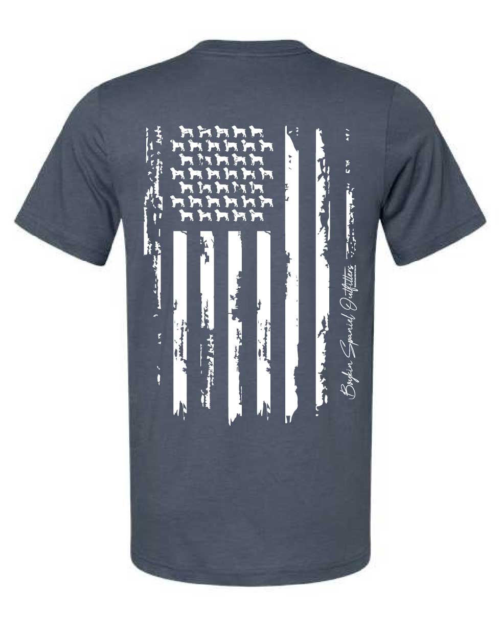 Short Sleeve T-Shirt Subdued American Flag with Boykin Spaniel