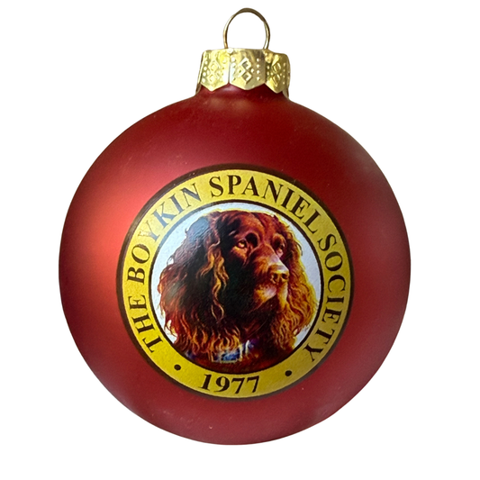 Boykin Spaniel Society matte red glass ornament