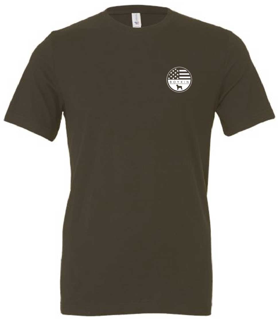 Short Sleeve T-Shirt Subdued American Flag with Boykin Spaniel