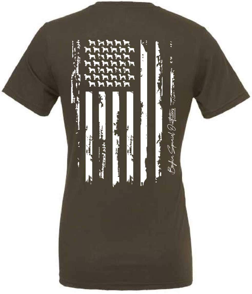 Short Sleeve T-Shirt Subdued American Flag with Boykin Spaniel