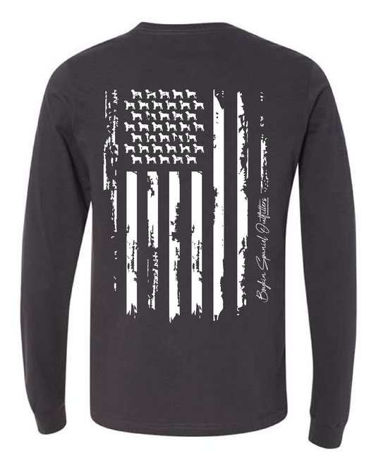 Long Sleeve T-Shirt Subdued American Flag with Boykin Spaniel
