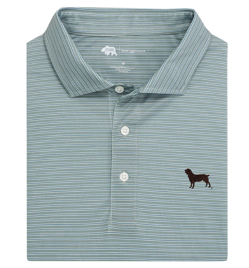 Onward Reserve Trophy Stripe Performance Polo with Embroidered Boykin Spaniel