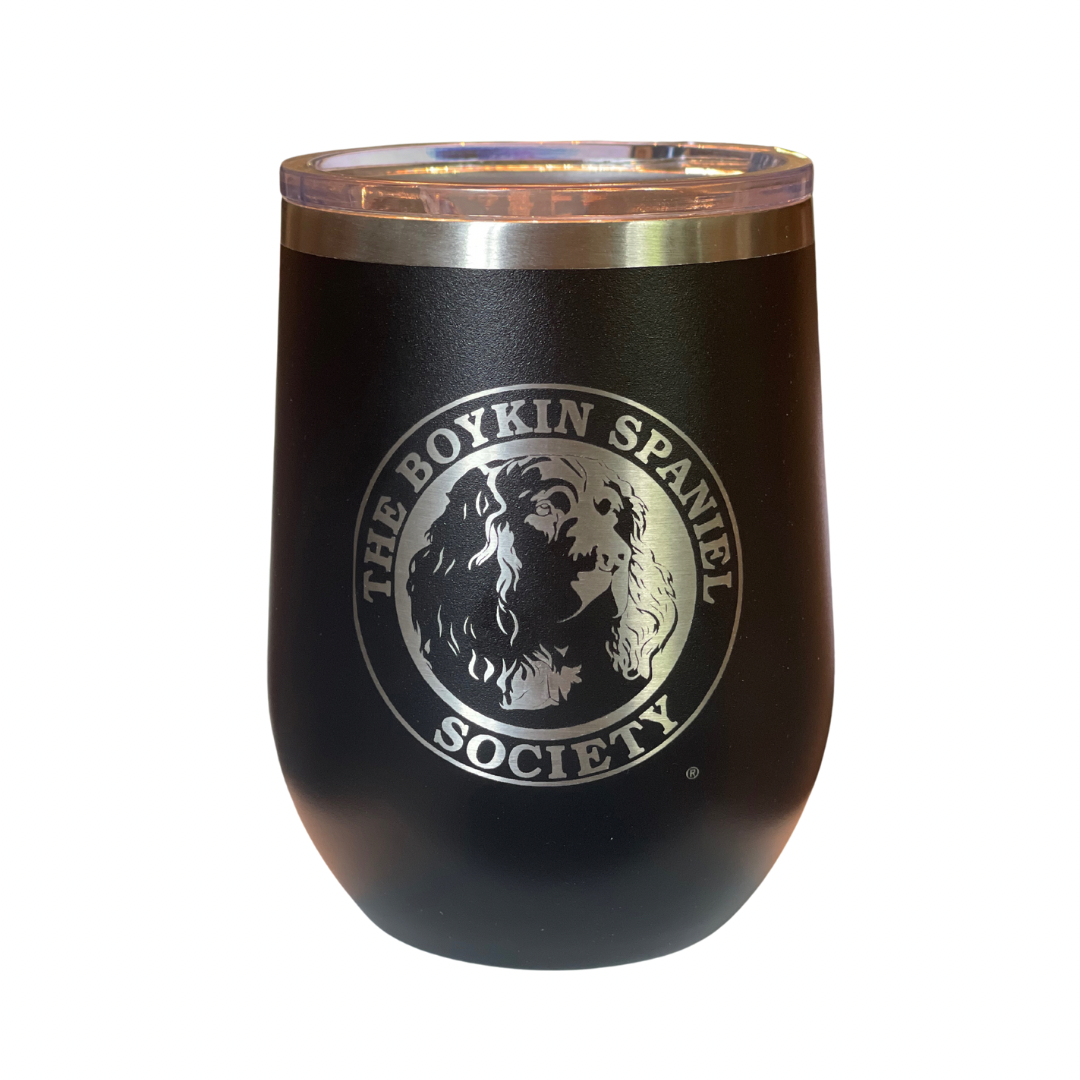 12 oz Stemless Wine Tumbler - Boykin Spaniel Society Official Seal Engraved (2 colors)