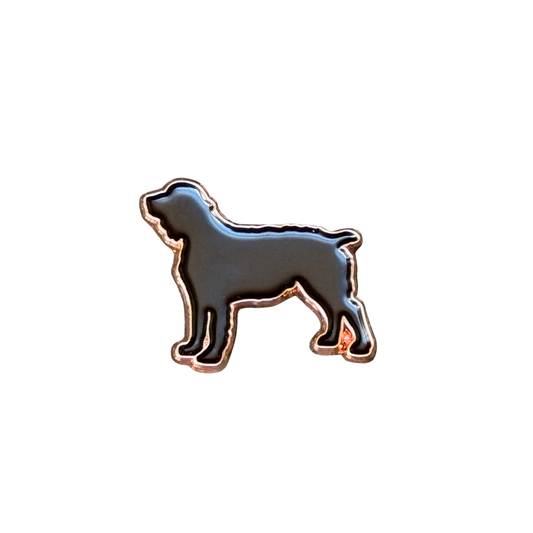 Boykin Spaniel enamel pin with raised copper metal and brown enamel finish