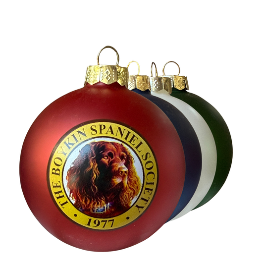 Boykin Spaniel Society matte glass Christmas ornaments