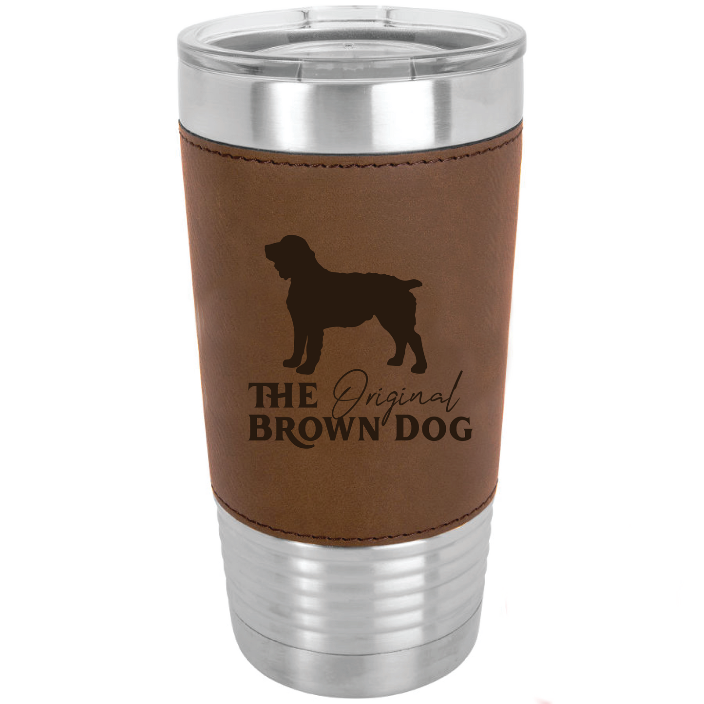 20 oz Tumbler with Leather Accent - Boykin Spaniel Outfitters Original Brown Dog
