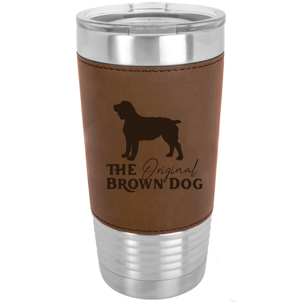 20 oz Tumbler with Leather Accent - Boykin Spaniel Outfitters Original Brown Dog