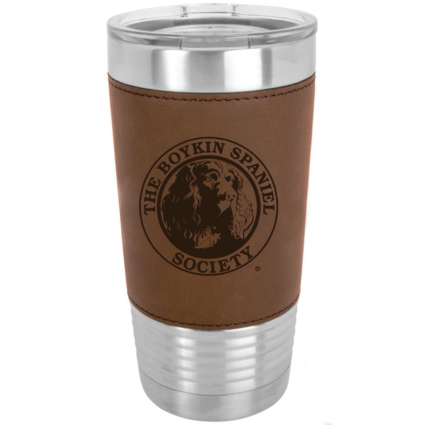 20 oz Tumbler with Leather Accent - Boykin Spaniel Society Official Seal