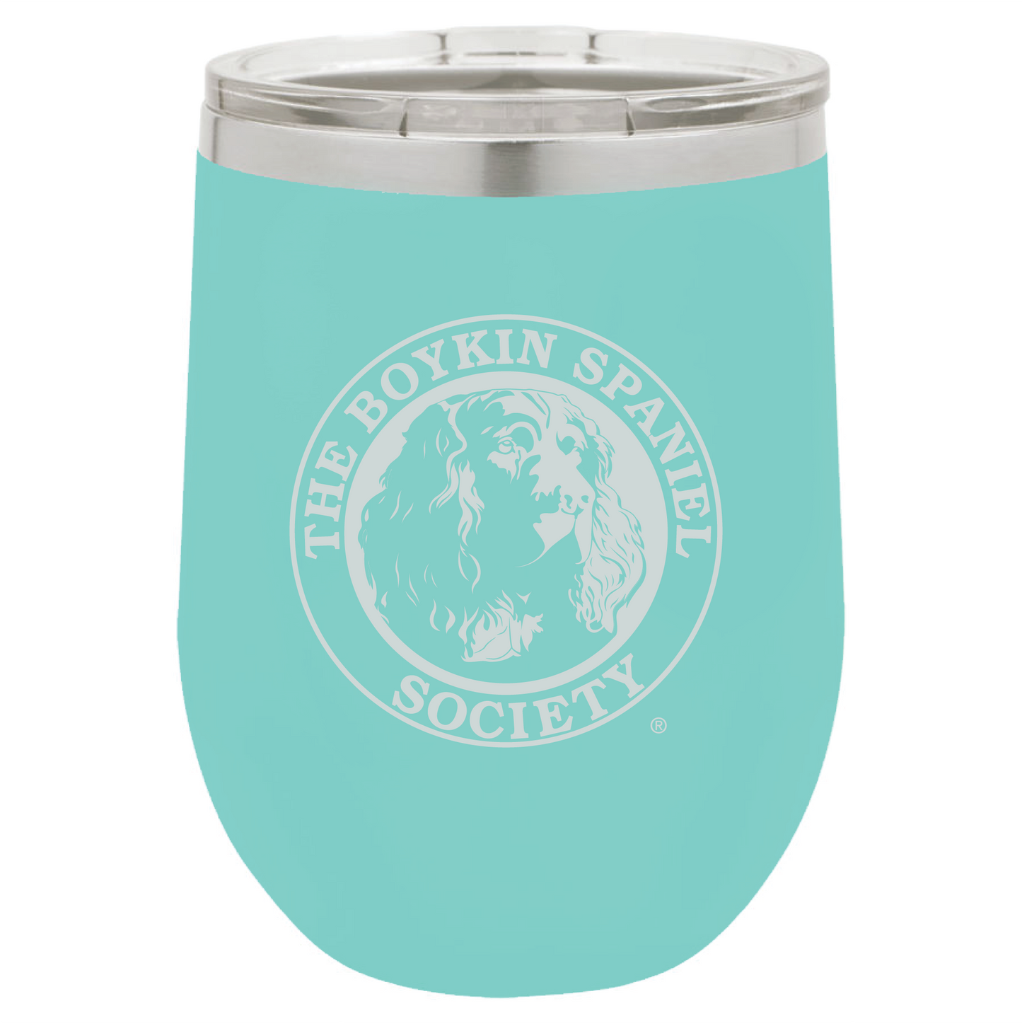 12 oz Stemless Wine Tumbler - Boykin Spaniel Society Official Seal Engraved (2 colors)