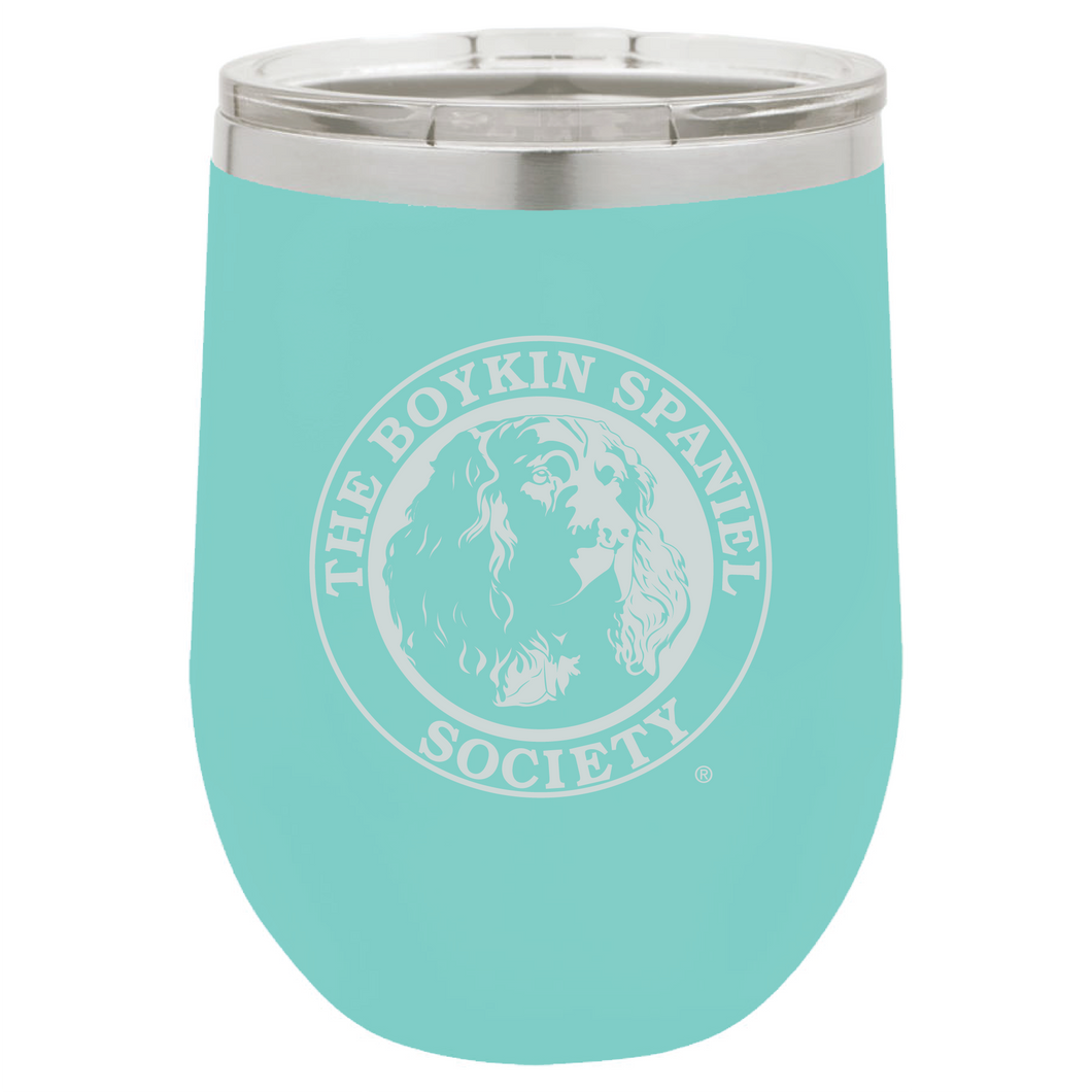 12 oz Stemless Wine Tumbler - Boykin Spaniel Society Official Seal Engraved (2 colors)