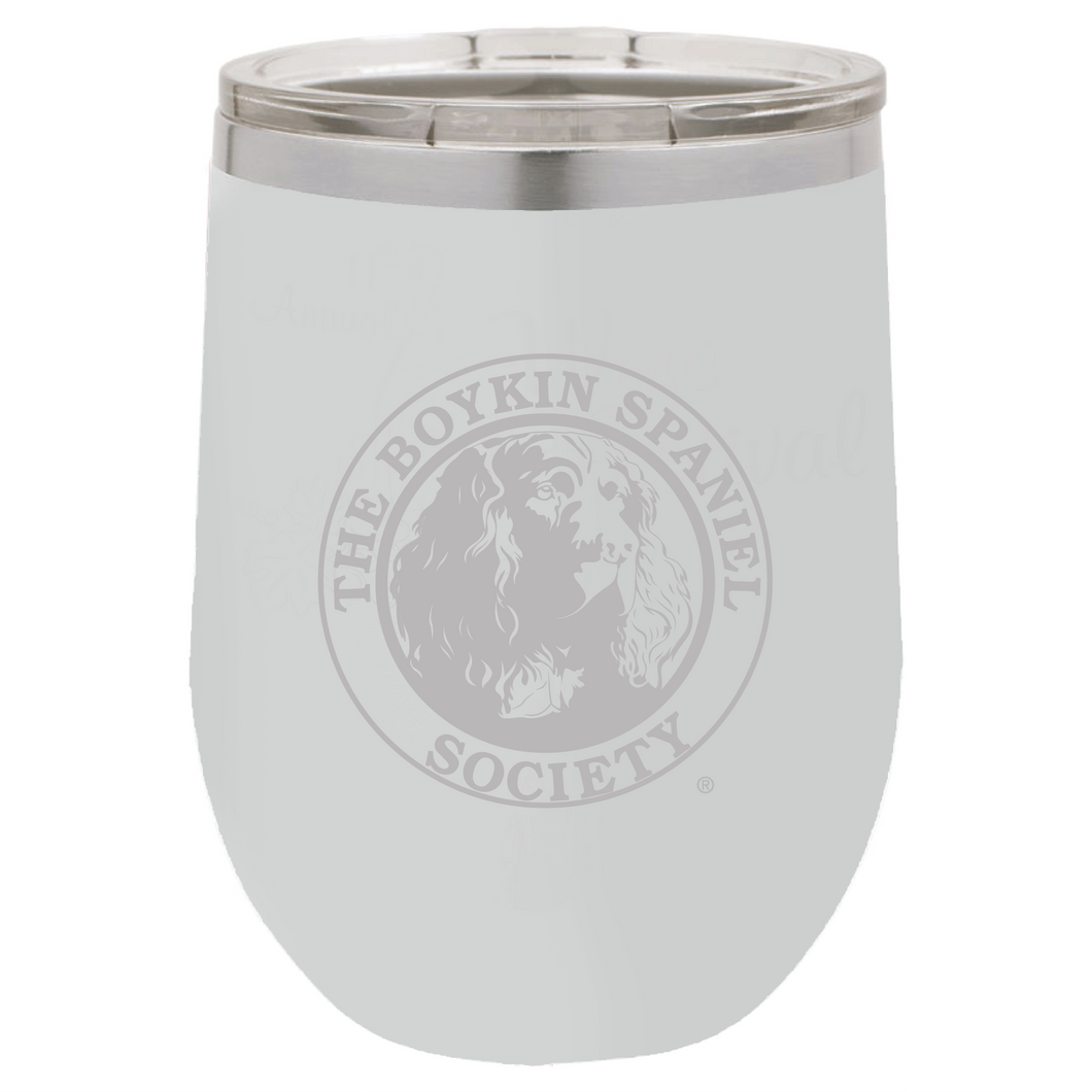 12 oz Stemless Wine Tumbler - Boykin Spaniel Society Official Seal Engraved (2 colors)