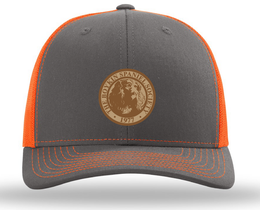 Richardson 112 Classic Trucker Cap - Boykin Spaniel Society Official Seal - Charcoal/Neon Orange
