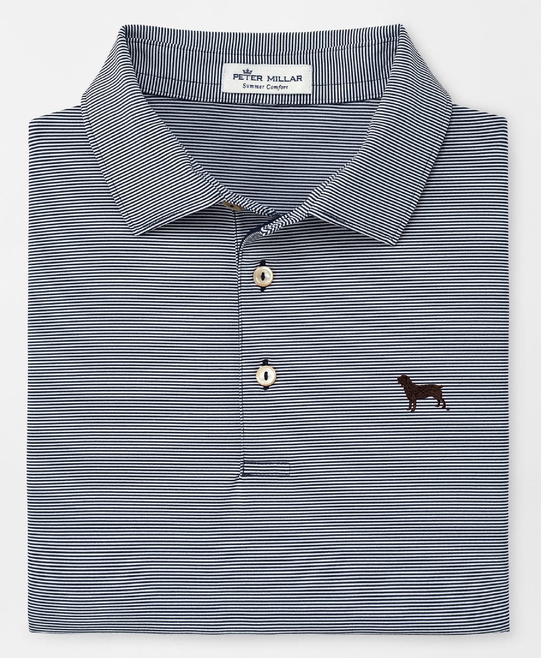 Peter Millar Jubilee Stripe Performance Polo with Boykin Spaniel Society Official Silhouette