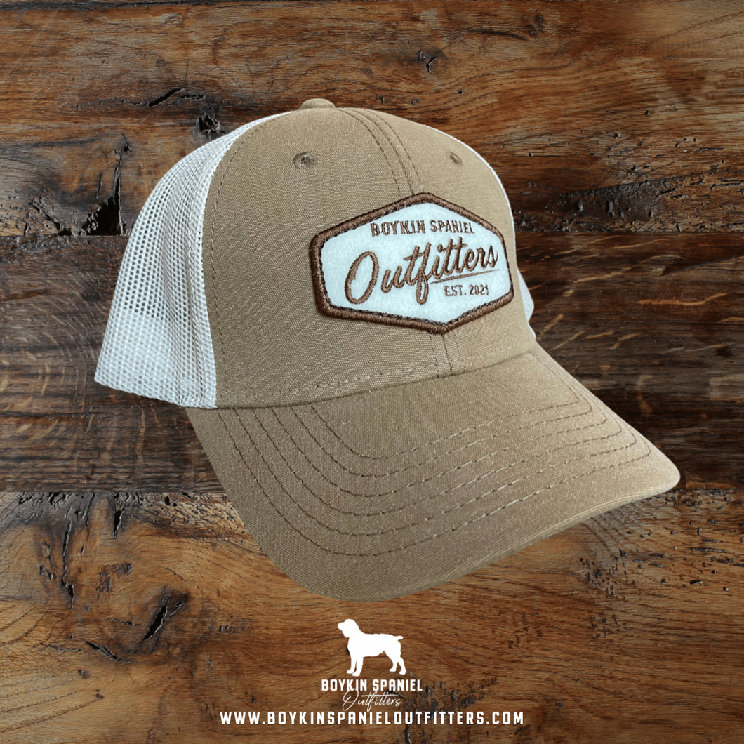 Fahrenheit 396 Waxed Canvas/Mesh Back Trucker - Tobacco Tan with Felt Boykin Spaniel Outfitters Patch
